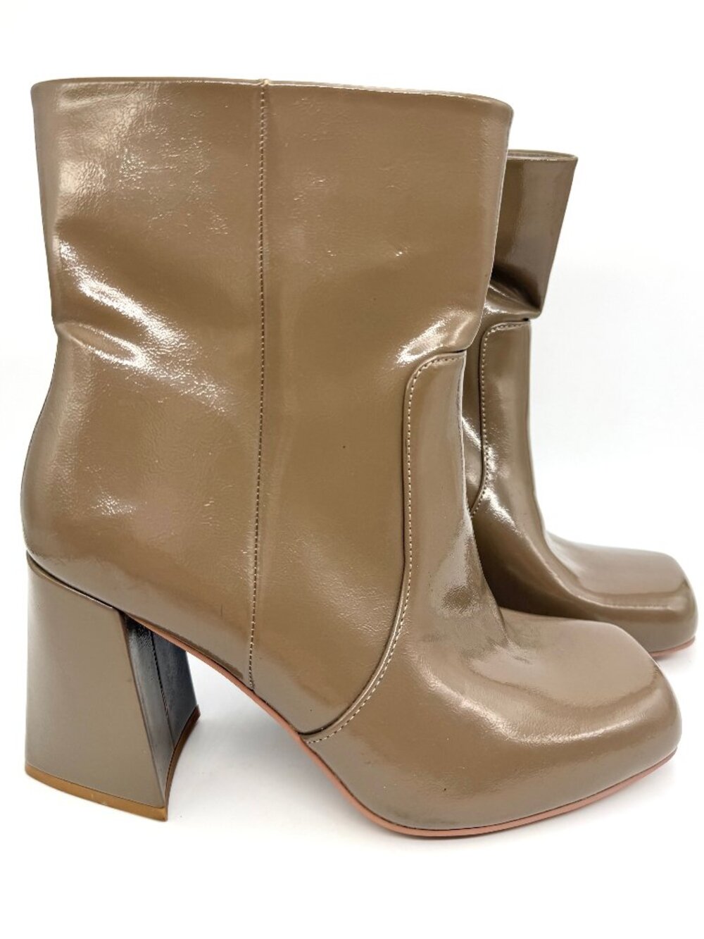 Torrid Brown Faux Patent Leather Chunky Boots - Size 8